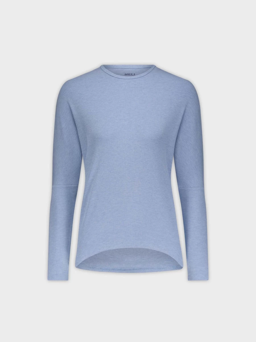 MELI Women's Heather Blue Ribbed Dolman Sleeve Crew Neck Top