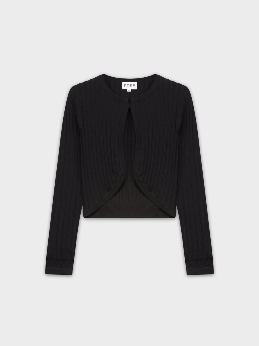 POSE Women's Black Ribbed Shrug - Stylish Knit Cover-Up
