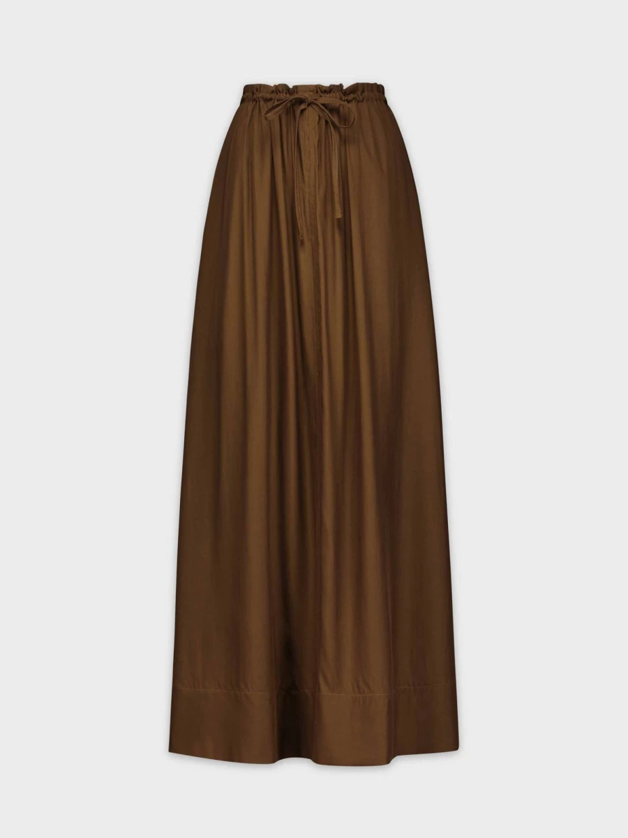 VAARA Women's Brown Ruffle Drawstring Skirt - Elegant Casual Wrap Waist Flowy Midi Skirt