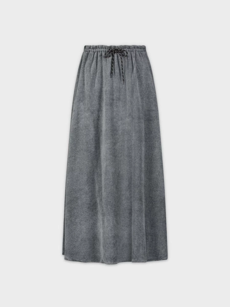 TTS Women's Grey Velour Drawstring Waist Long Skirt - 35" Length