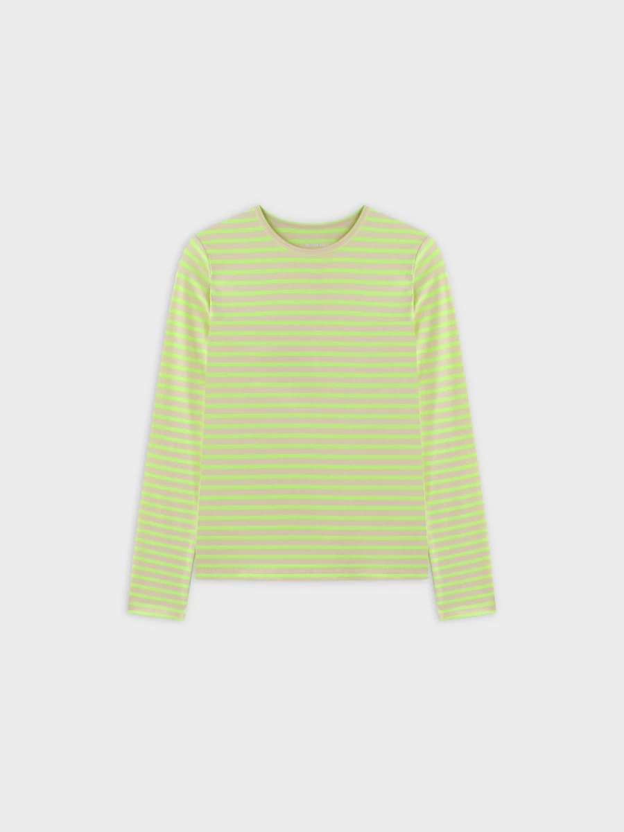 TTS Women's Neon Stripe Crew Neck Sweatshirt - Yellow & Cream Colorblock Casual Top