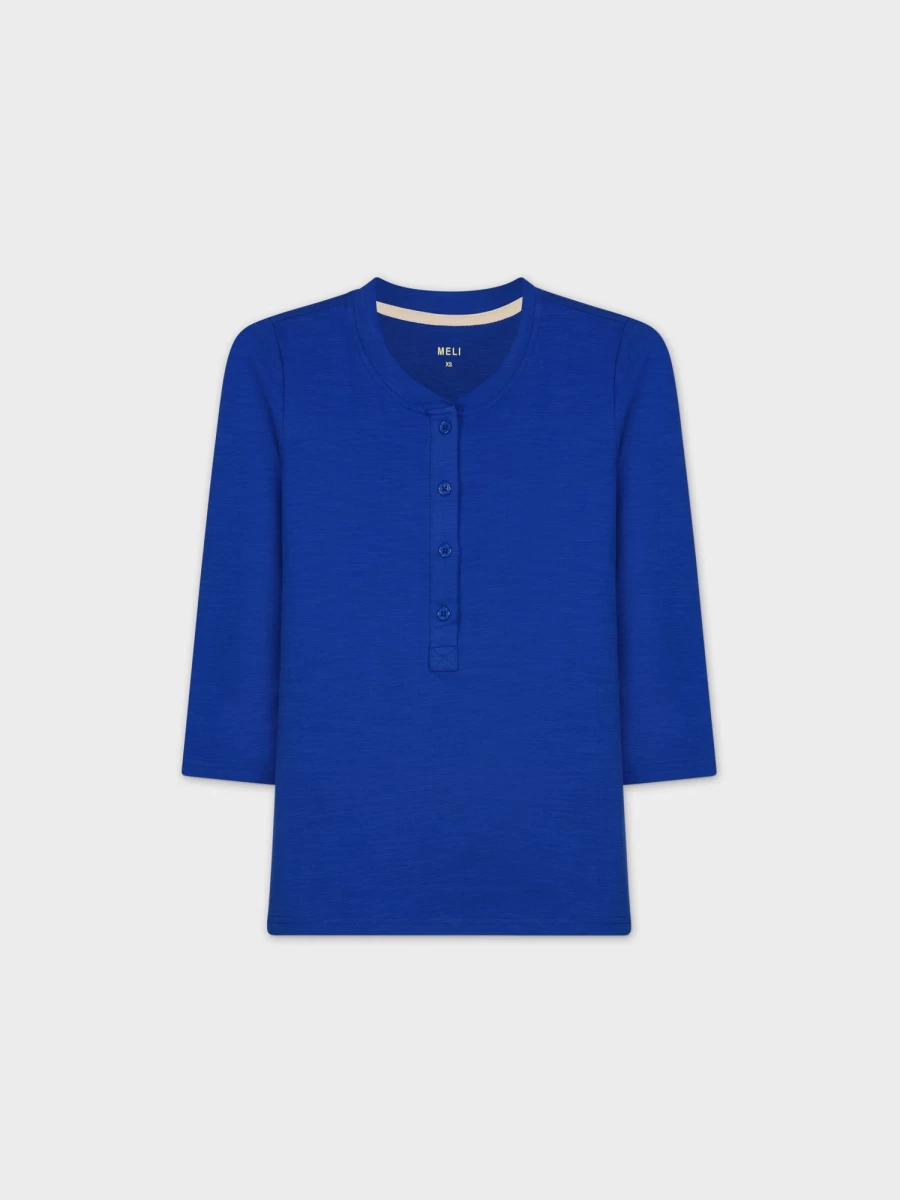 MELI Women's Cobalt Blue 4 Button Henley T-Shirt - Soft Casual Short Sleeve Top