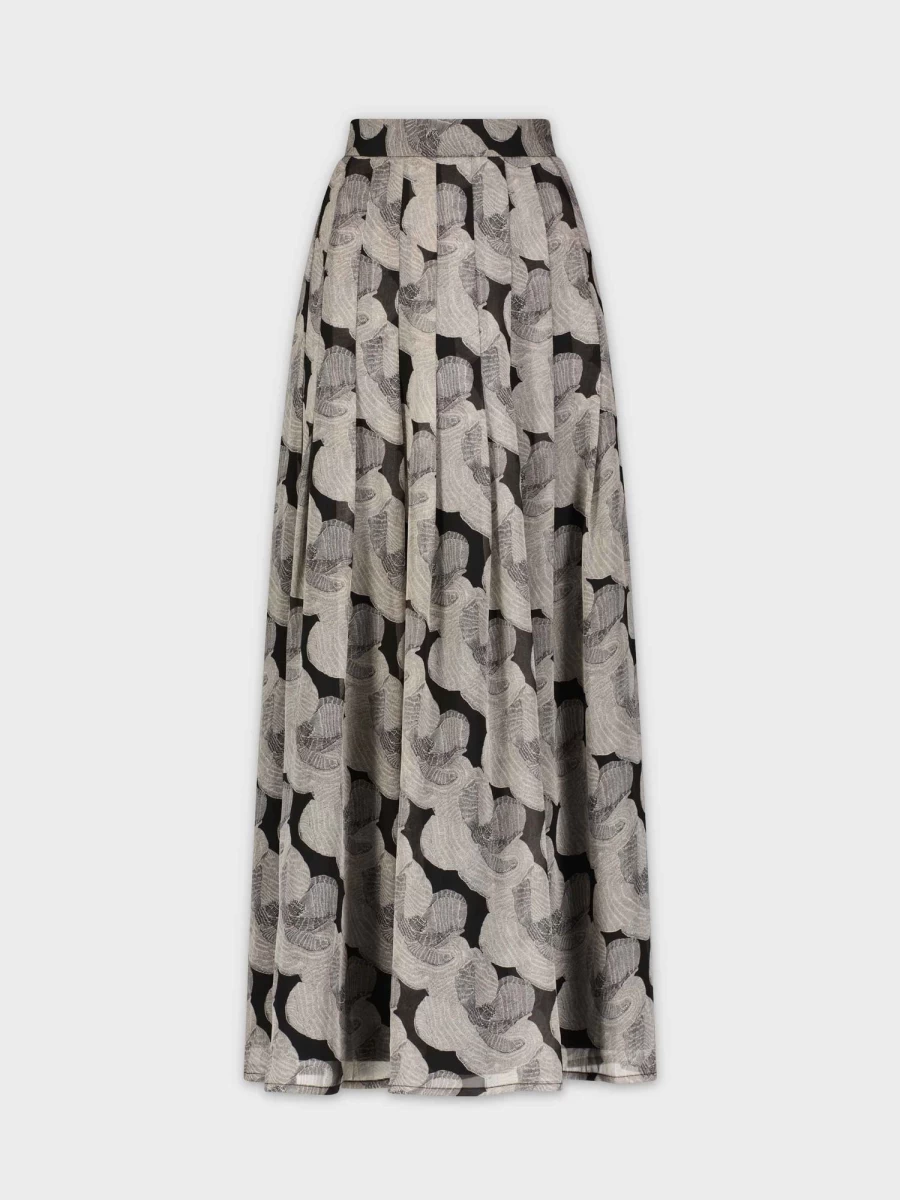 STELLA & ROSE Women's Grey Floral Pleated Skirt - Stitched Down Hem Detail