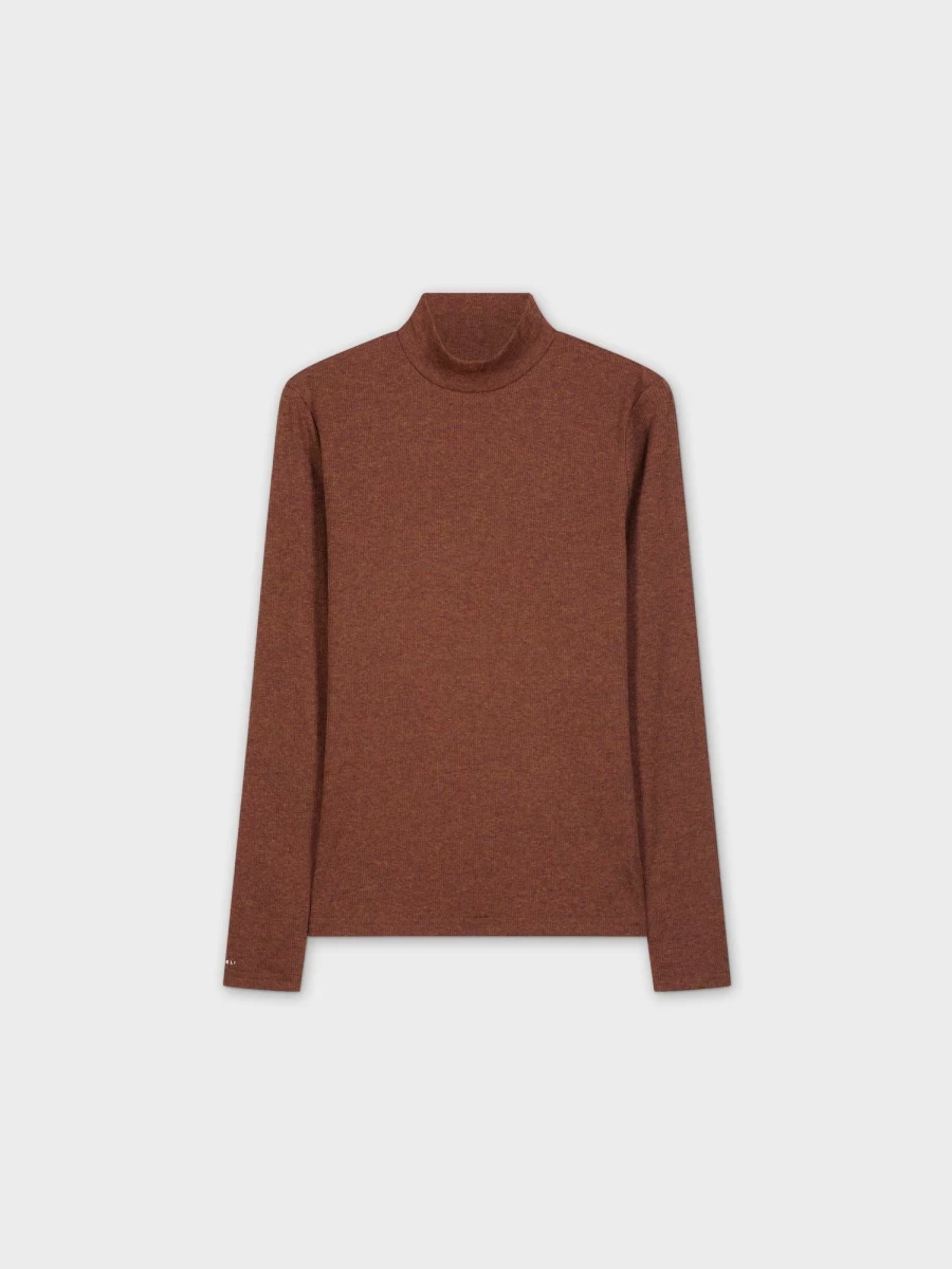 "MELI Women's Brown Heathered Turtleneck Sweater - Soft Casual Long Sleeve Top"