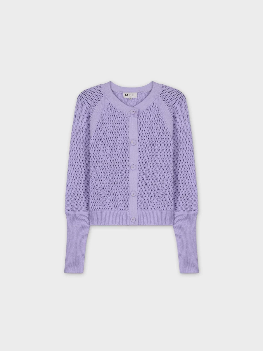 MELI Women's Lavender Crochet Crew Cardigan - Handmade Boho Chic Sweater