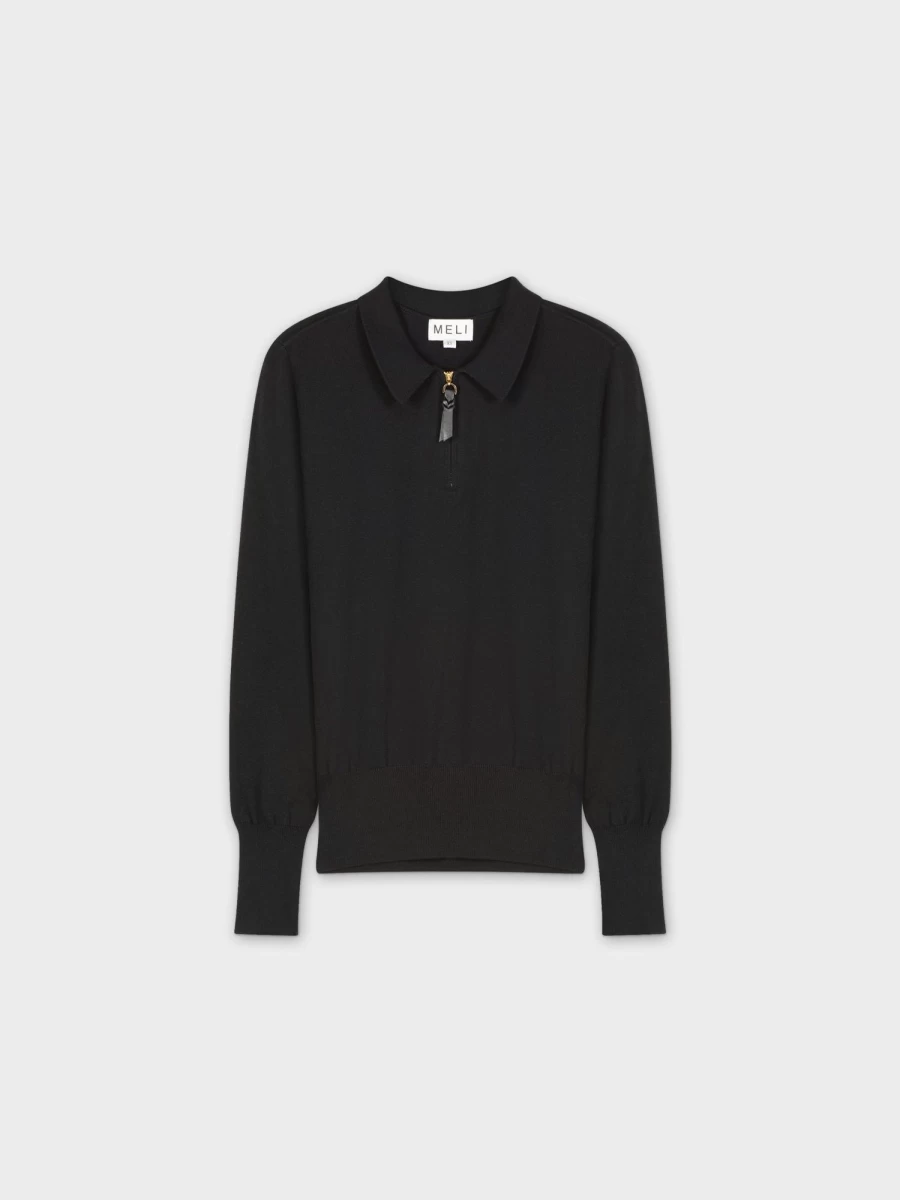 MELI Women's Black Zipper Collar Sweater - Stylish Knit Pullover for Women