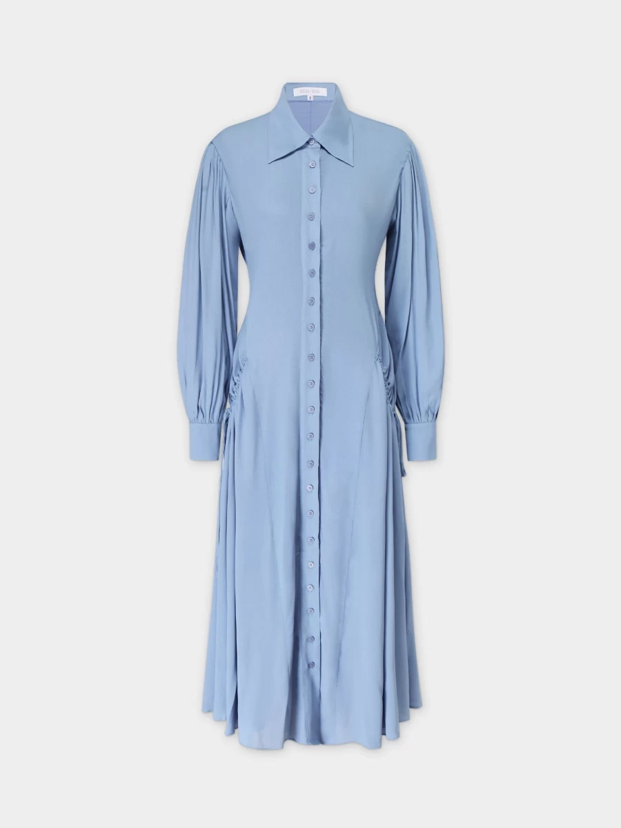 STELLA & ROSE Women's Blue Shirred Dress with Pockets - Elegant Casual Pocket Dress