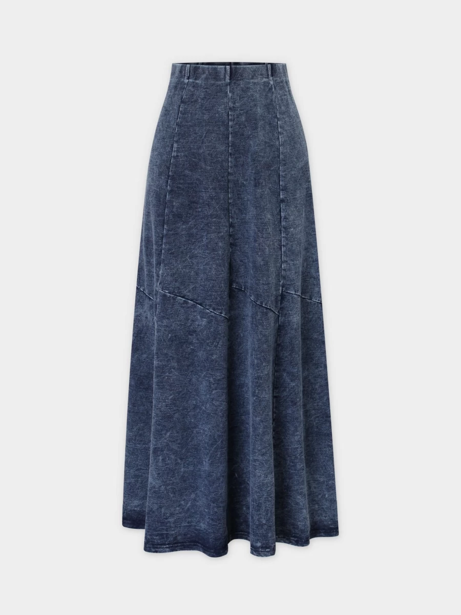 MELI Women's Blue Washed T-Shirt Style Trumpet Skirt - Casual Denim Skirt for Women