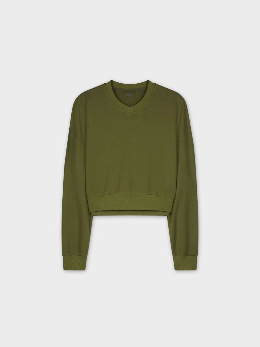 "MELI Women's Olive Green Cropped T-Shirt | Casual Short Tee"