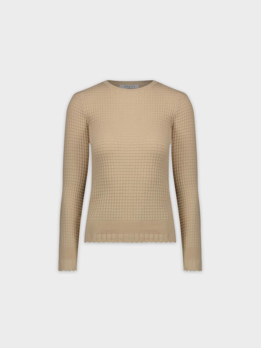 MEENA Women's Ruffle Hem Crewneck T-Shirt in Tan - Stylish Casual Top