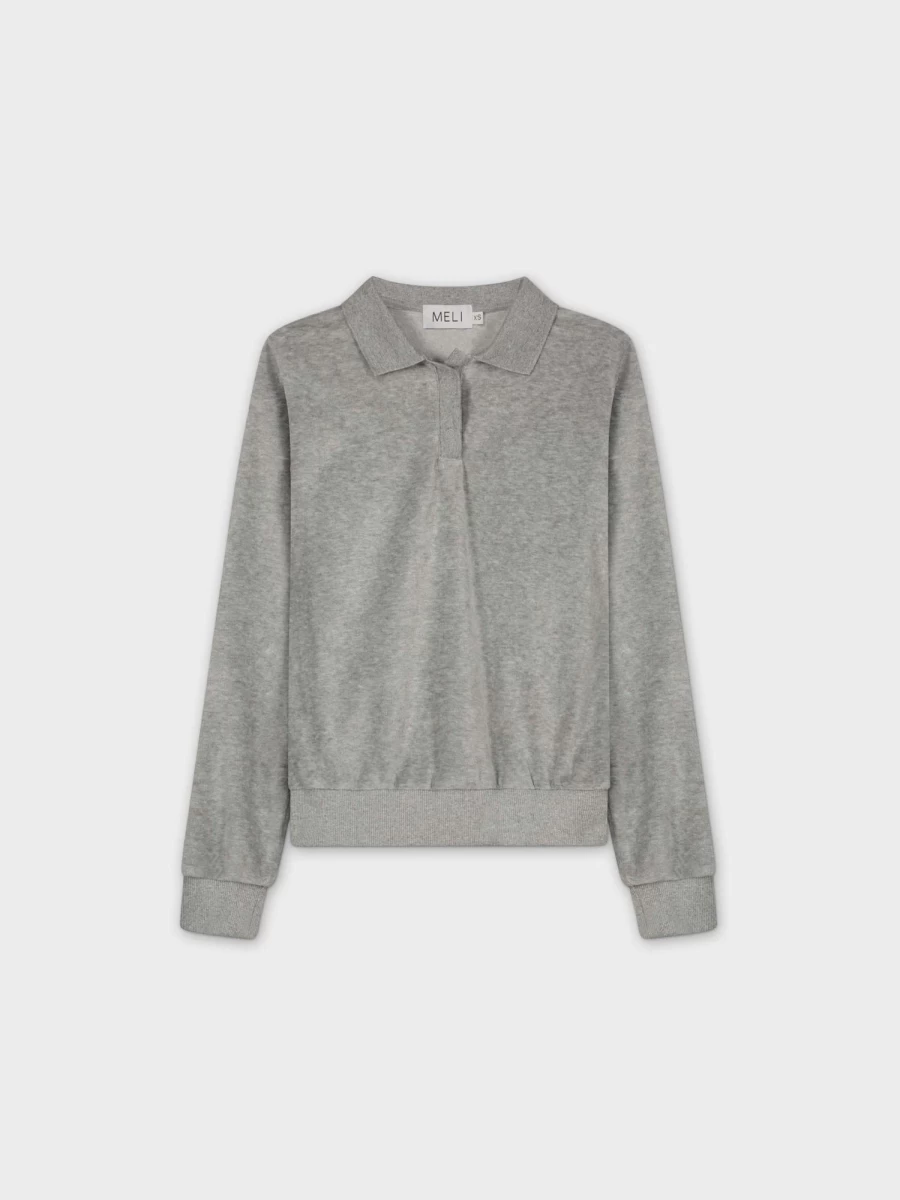 MELI Women's Light Grey Velour Collar Sweatshirt - Soft Comfort Pullover