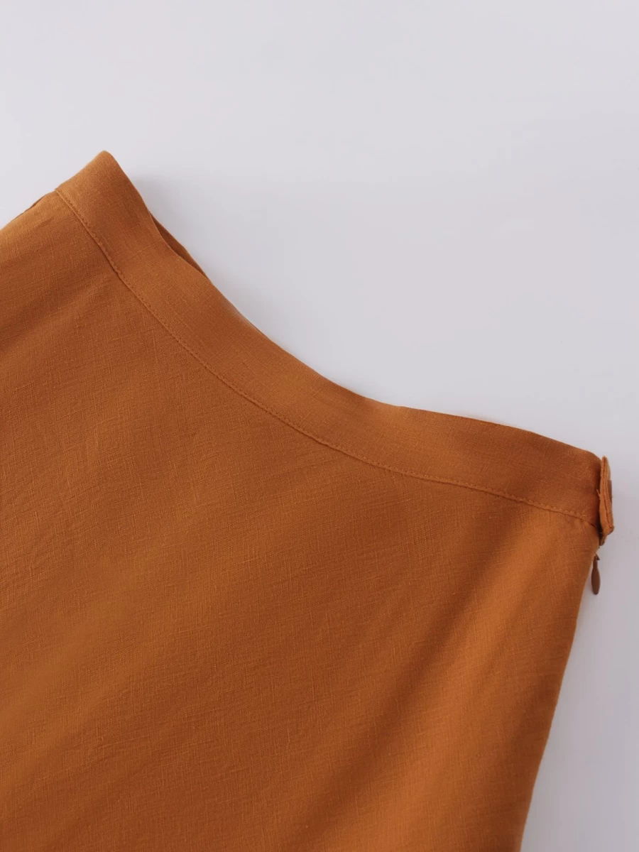 "Hailey Women's Brown Linen Blend A-Line Skirt - Comfortable Mid-Length Summer Skirt"