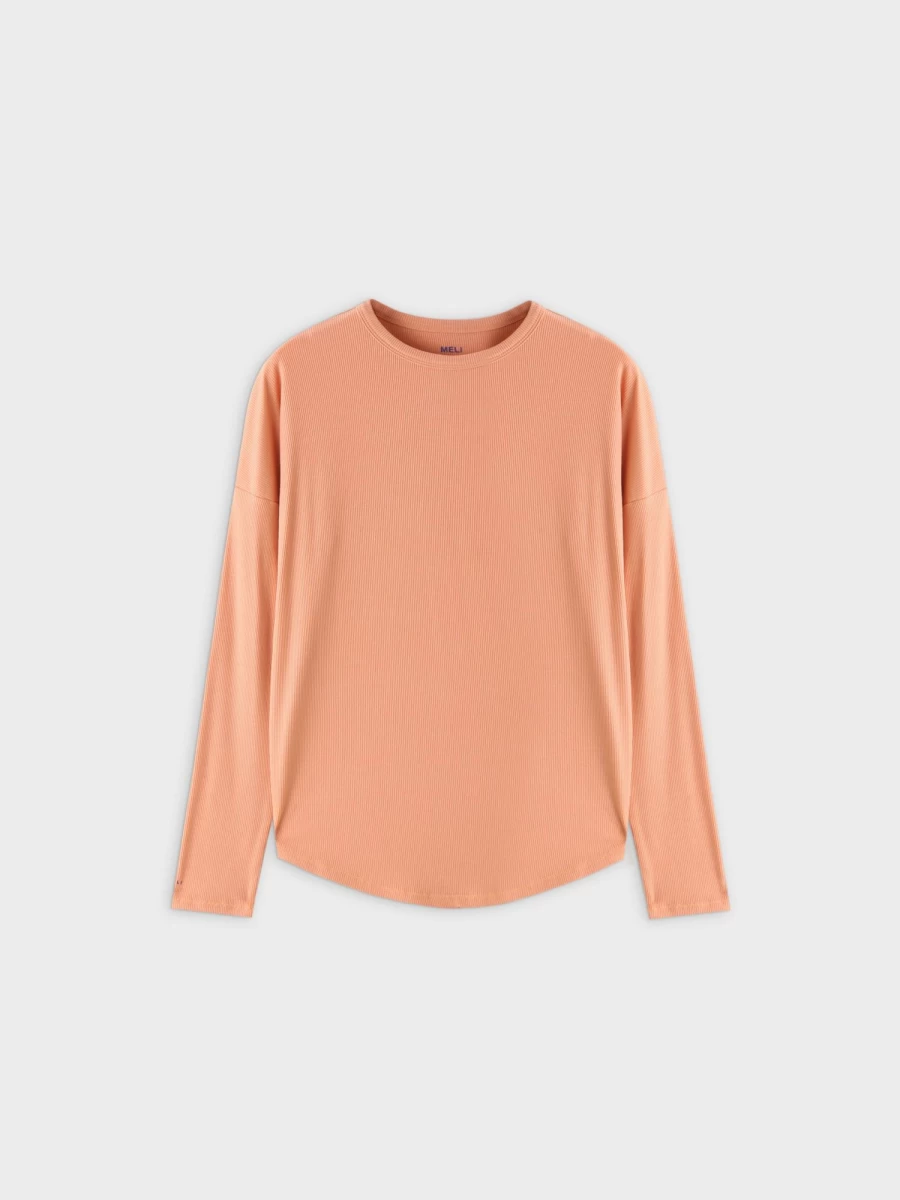 MELI Women's Ribbed Swing Tee in Peach - Soft Stretch Casual T-Shirt