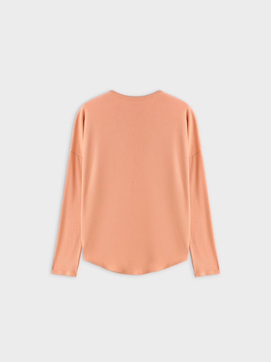 MELI Women's Ribbed Swing Tee in Peach - Soft Stretch Casual T-Shirt