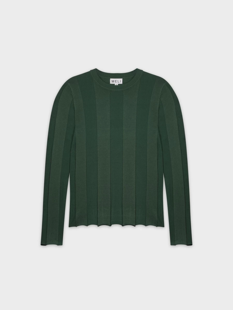 MELI Women's Green Wide Ribbed Sweater - Soft Knit Pullover for Women
