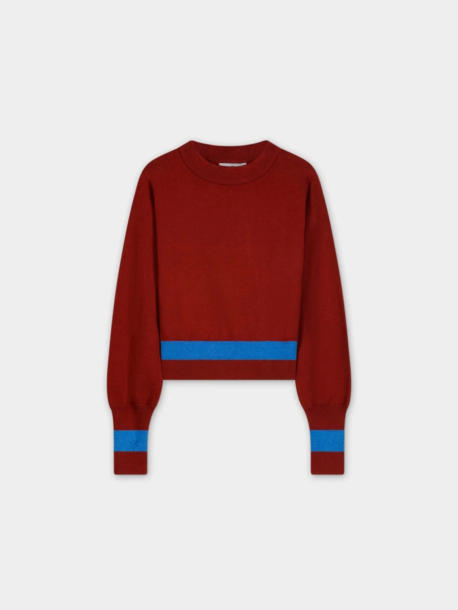 "WOMEN'S MELI Single Stripe Sweater - Maroon & Blue Striped Knit Pullover"