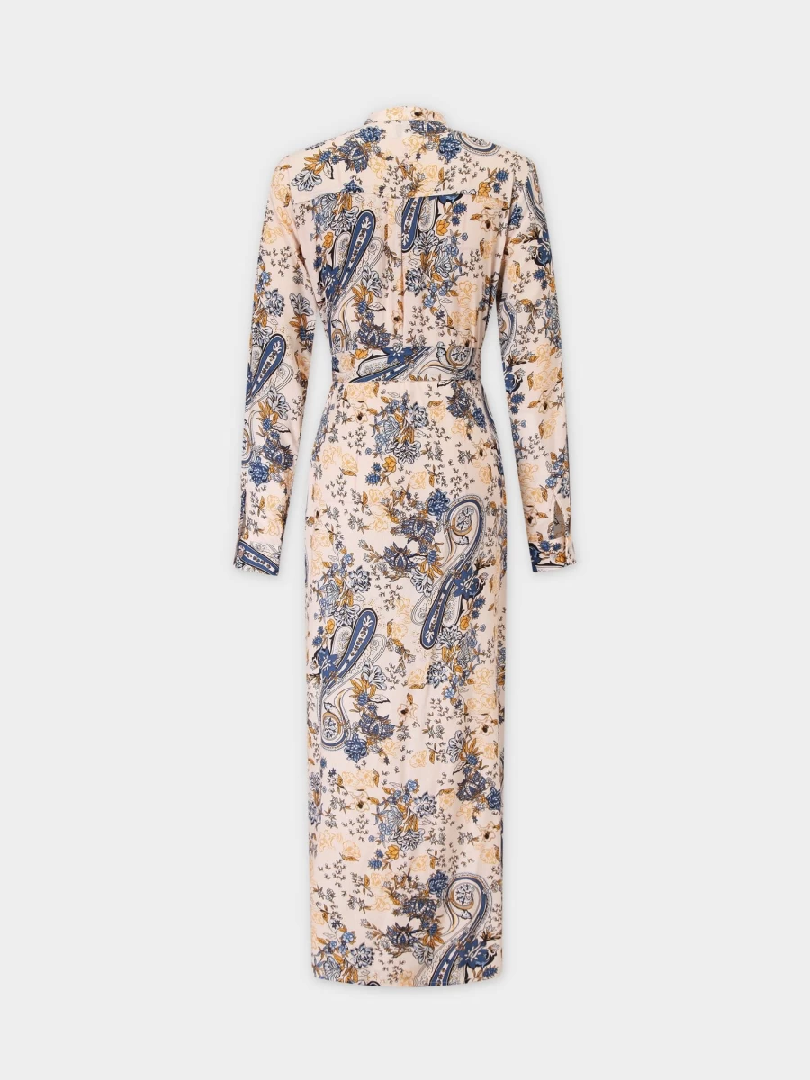 Pose Women's Vintage Paisley Print Long Shirtdress - Boho Chic Flowy Button Down Dress