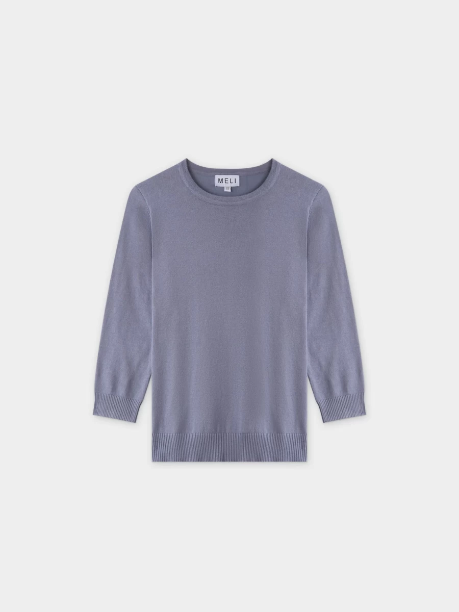 MELI Women's Basic Crew Neck Sweater in 3Q-Denim Blue - Soft Casual Pullover Top