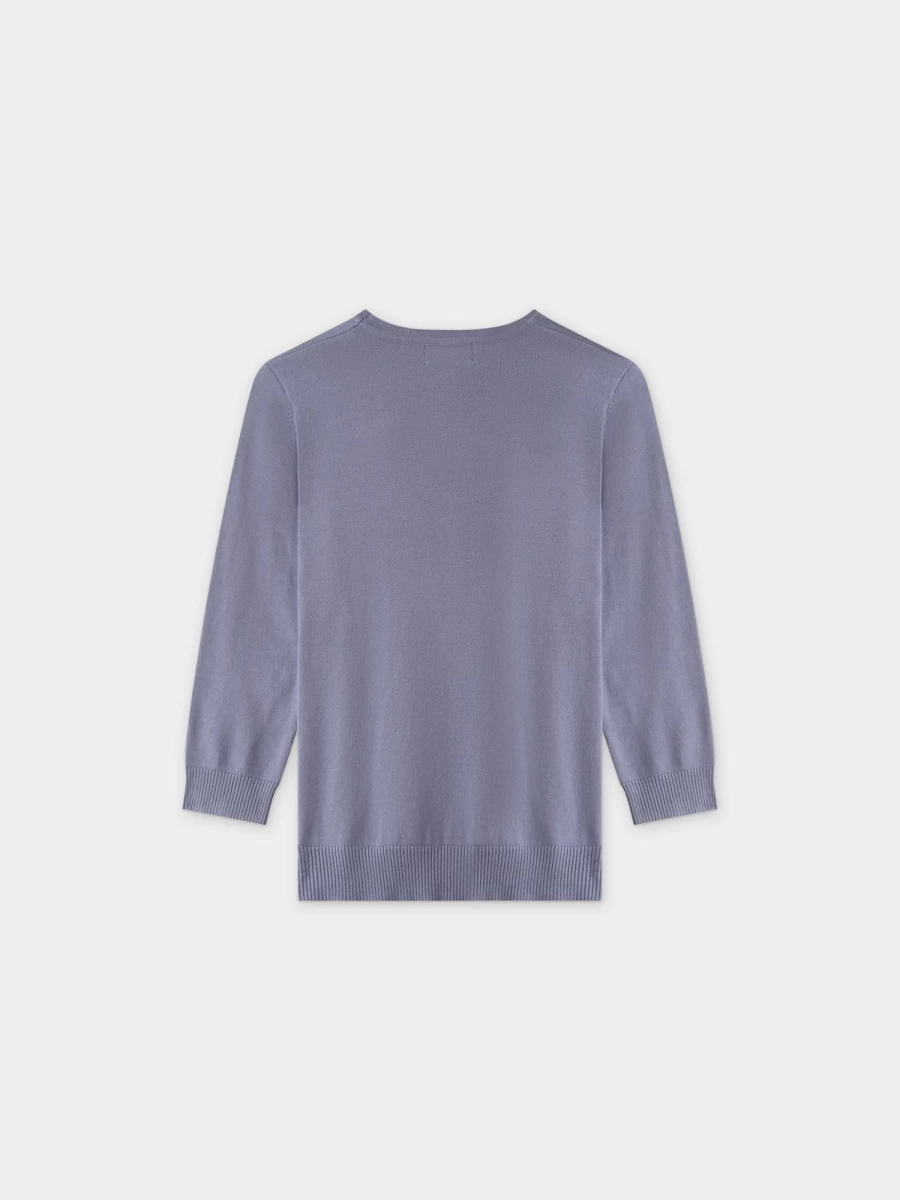 MELI Women's Basic Crew Neck Sweater in 3Q-Denim Blue - Soft Casual Pullover Top