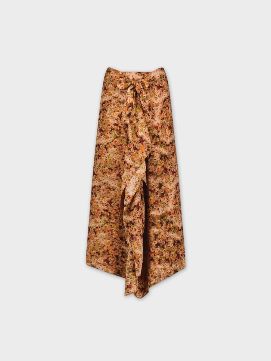 SOLEI Women's Printed Wrap Skirt with Ruffle Hem - Floral Mix Pattern Summer Fashion