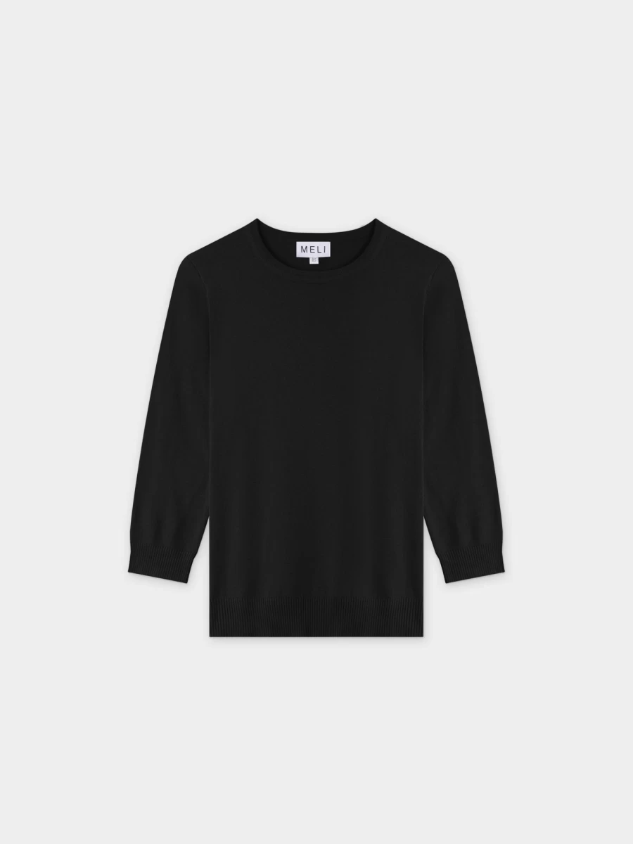 MELI Women's Basic Crew Neck Sweater - Classic Black Pullover for Everyday Comfort