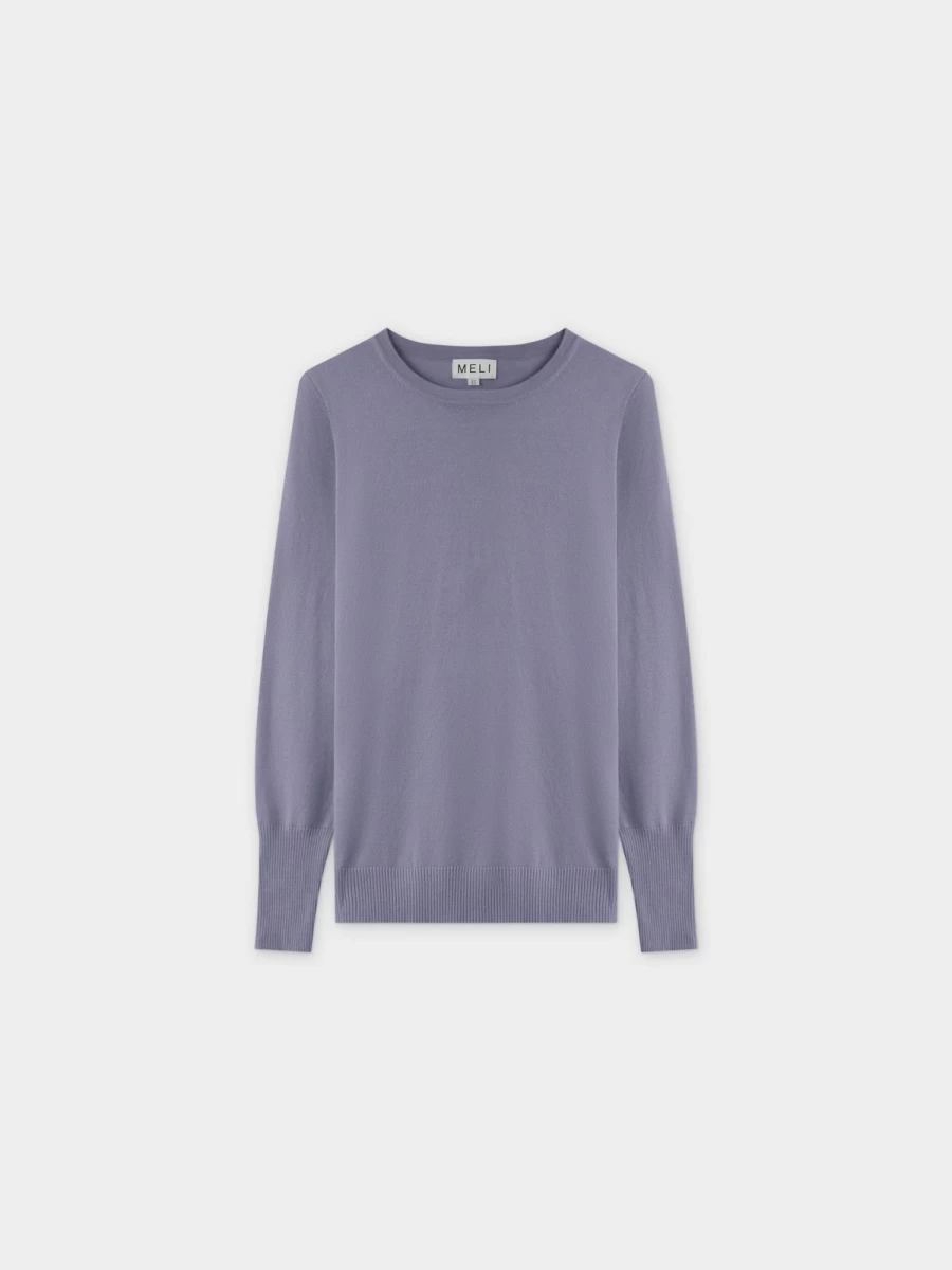 MELI Women's Denim Blue Basic Long Sleeve Crewneck Sweater