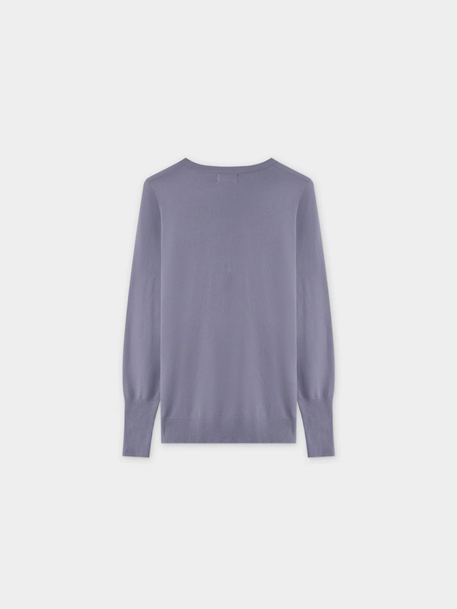 MELI Women's Denim Blue Basic Long Sleeve Crewneck Sweater