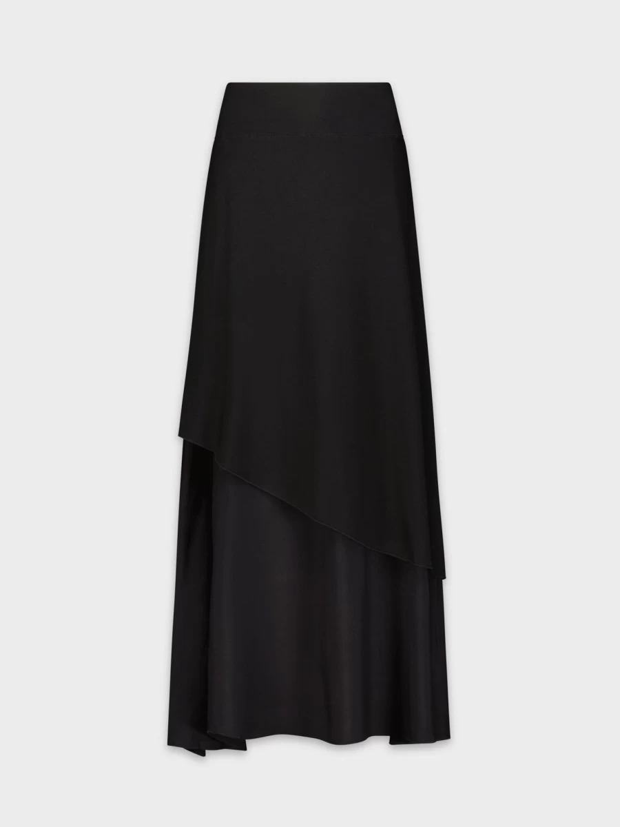 MELI Women's Black Double Layer Skirt - Stylish Layered Midi Skirt for Women