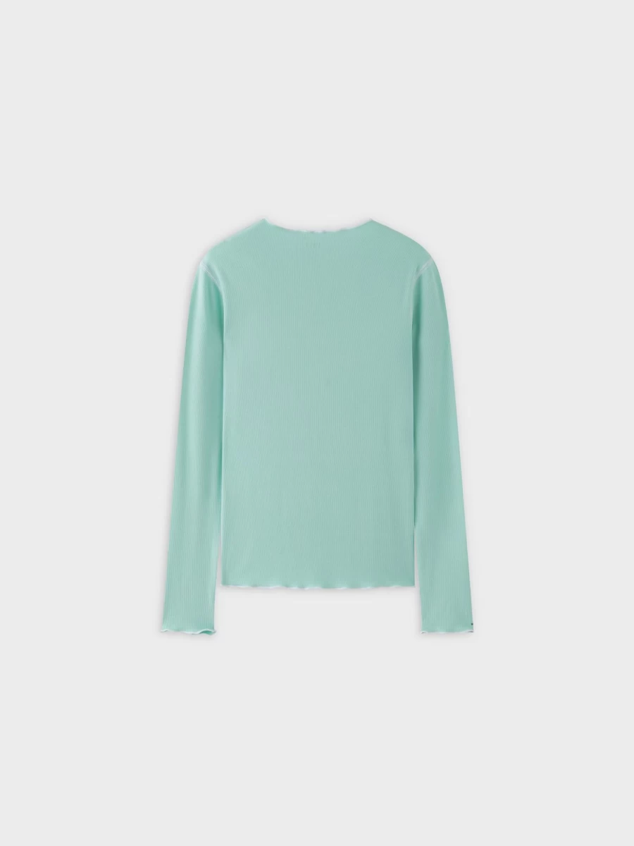 MELI Women's Mint & White Henley Top with Overlock Stitching