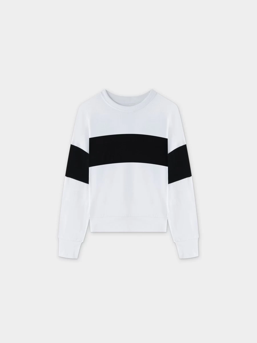 MELI Women's White and Black Wide Stripe Bomber Jacket - Casual Chic Outerwear