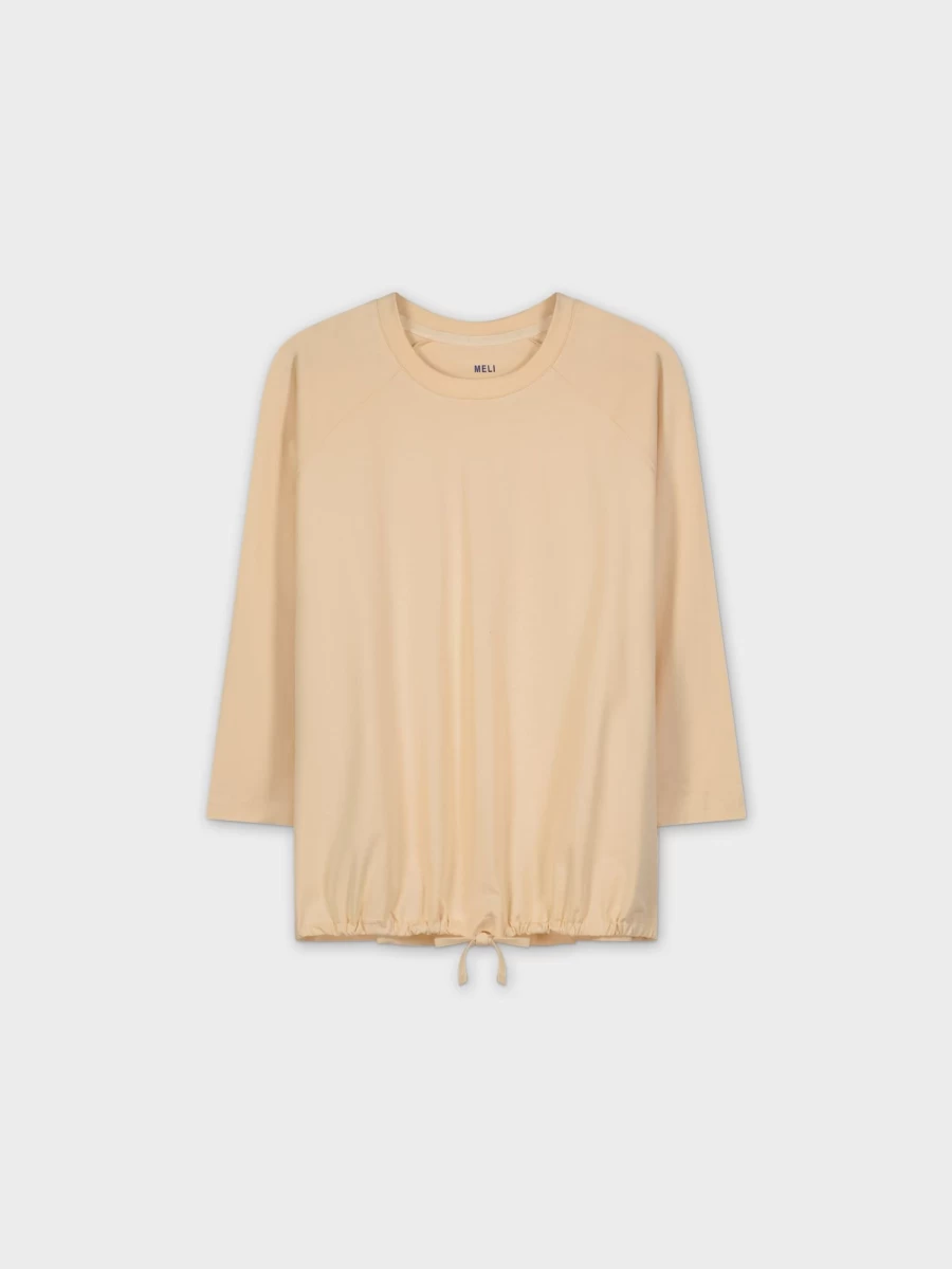 MELI Women's Henley Neck Drawstring T-Shirt in Tan - Casual Comfort Tee