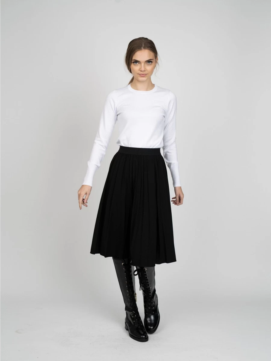 MELI Women's Black Pleated Skirt 24" - Classic A-Line Mid-Length Skirt for Women