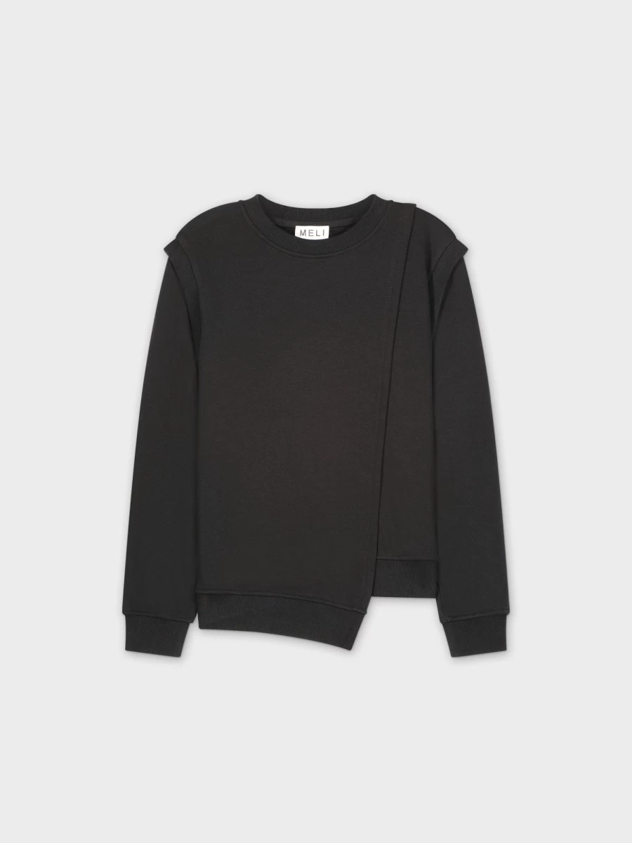 MELI Women's Black Side Seam Sweatshirt - Comfortable Casual Pullover Top