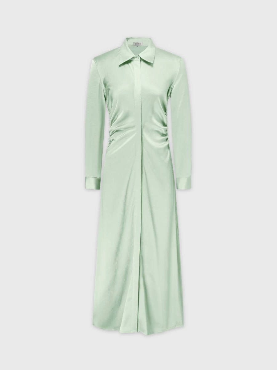 SOLEI Women's Mint Green Side Gathered Dress - Elegant A-Line Summer Dress