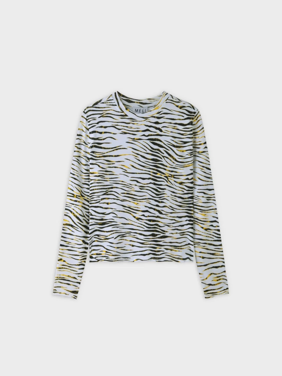 MELI Women's Zebra Print Raw Seam T-Shirt - Stylish Animal Graphic Tee