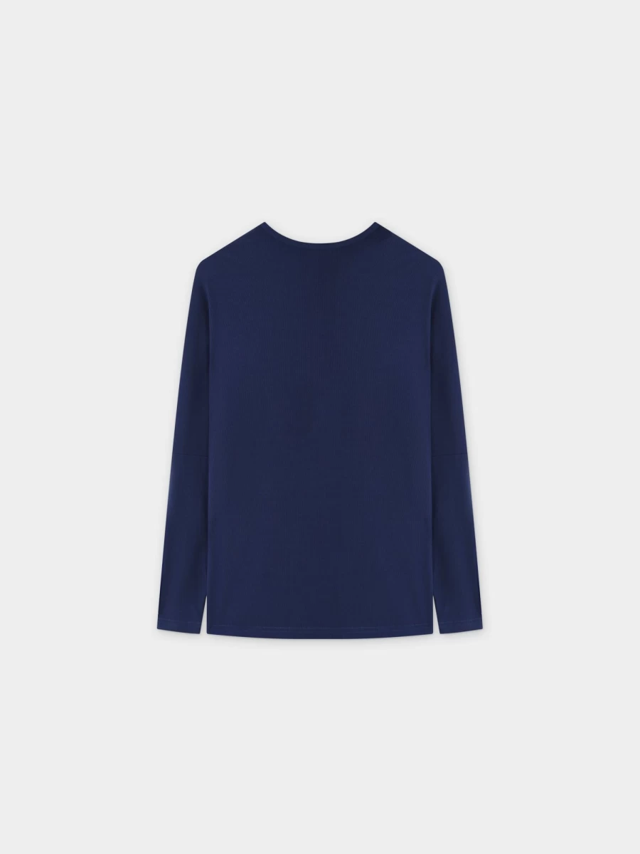 MELI Women's Ribbed Dolman Sleeve T-Shirt in Navy - Comfortable Stretch Fit Top