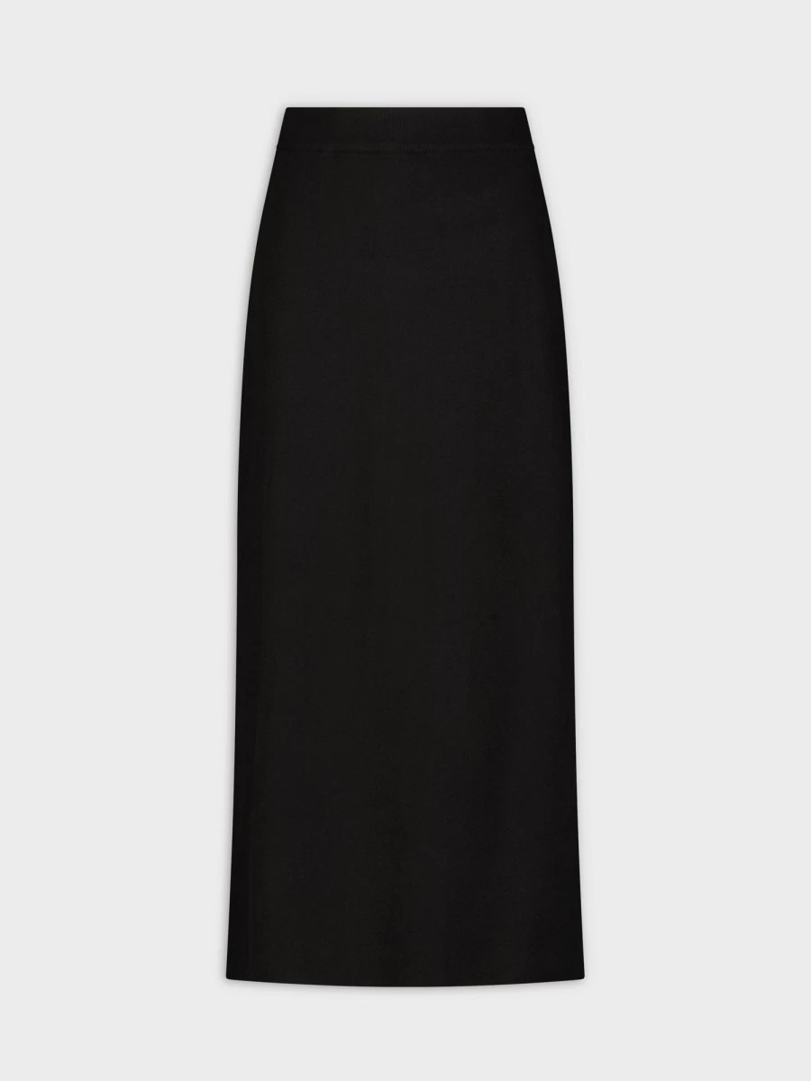 HAILEY Women's Black Knitted Straight Skirt - Elegant High Waist Stretch Fit