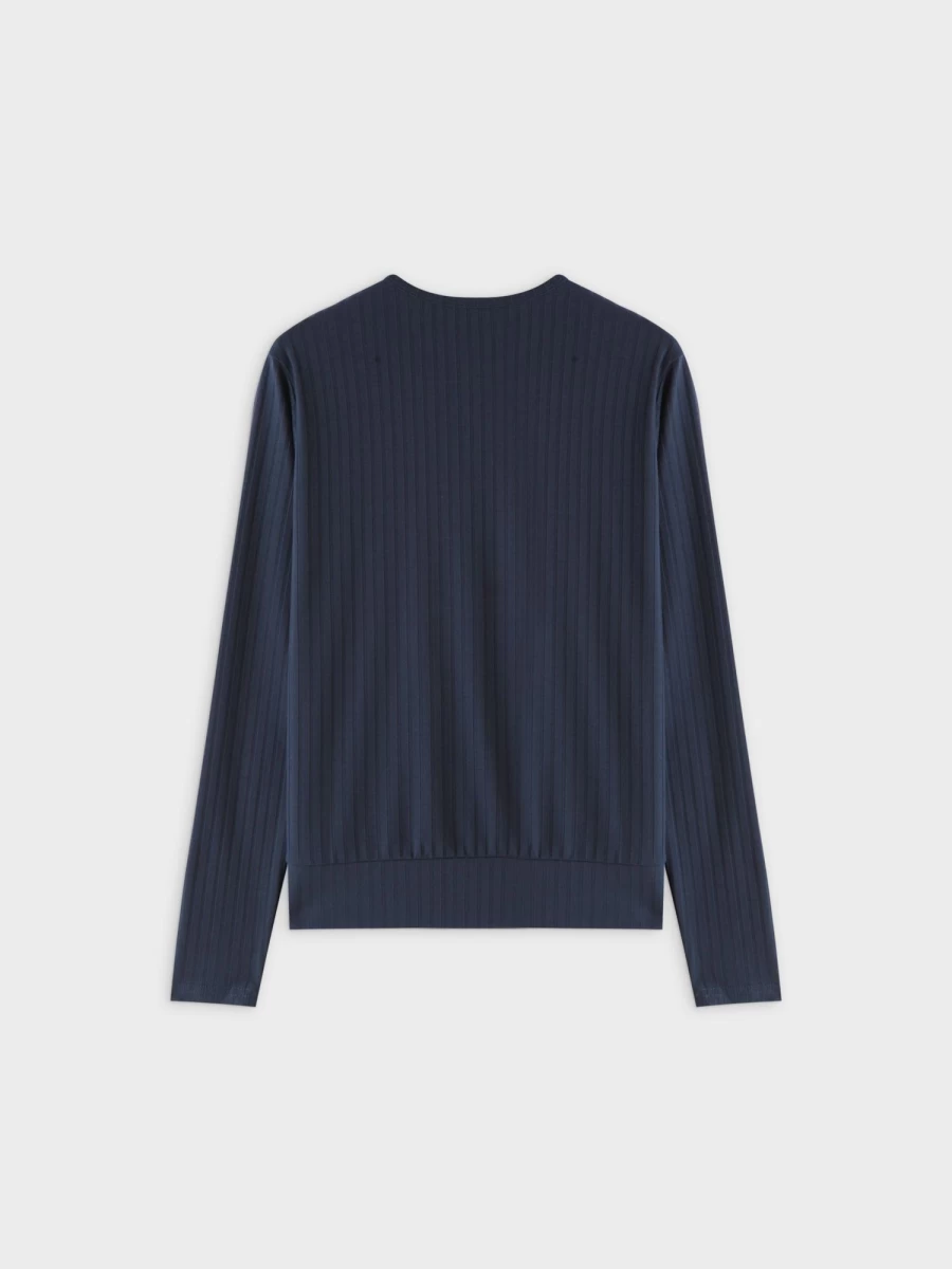MELI Women's Navy Ribbed High V-Neck Bomber Jacket