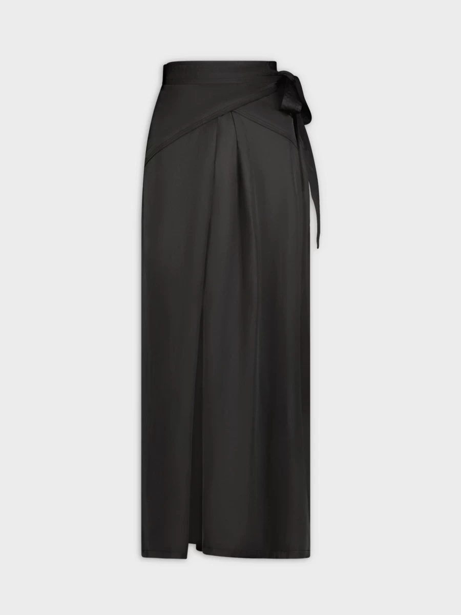 STELLA & ROSE Women's Black Satin Wrap Skirt - Elegant High Waist Flowy Midi Skirt