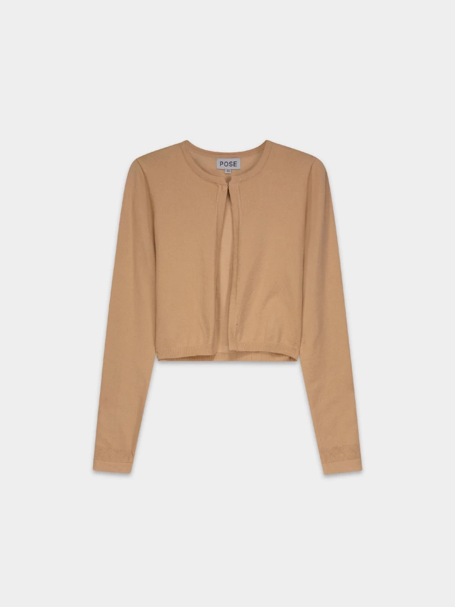 POSE Women's Tan Flat Knit Shrug - Lightweight Cover-Up Cardigan