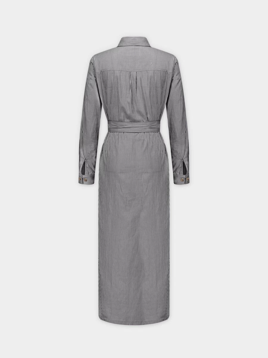 Hailey Women's Monday Dress - Black & White Pinstripe Style