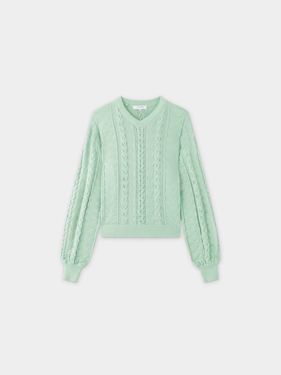 VAARA Women's Mint Green Cross Stitch Knit Sweater