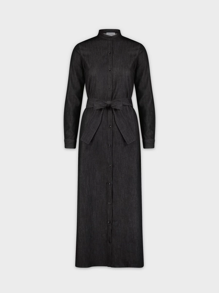 POSE Women's Black Denim Long Shirt Dress - Stylish Casual Wear
