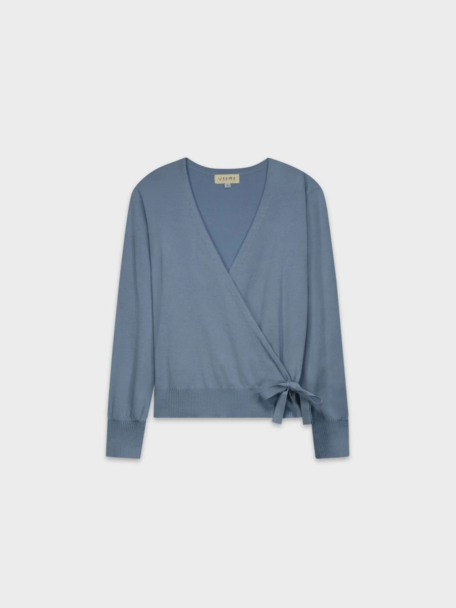VAARA Women's Lightweight Slate Blue Wrap Sweater - Soft Casual Knit Cardigan