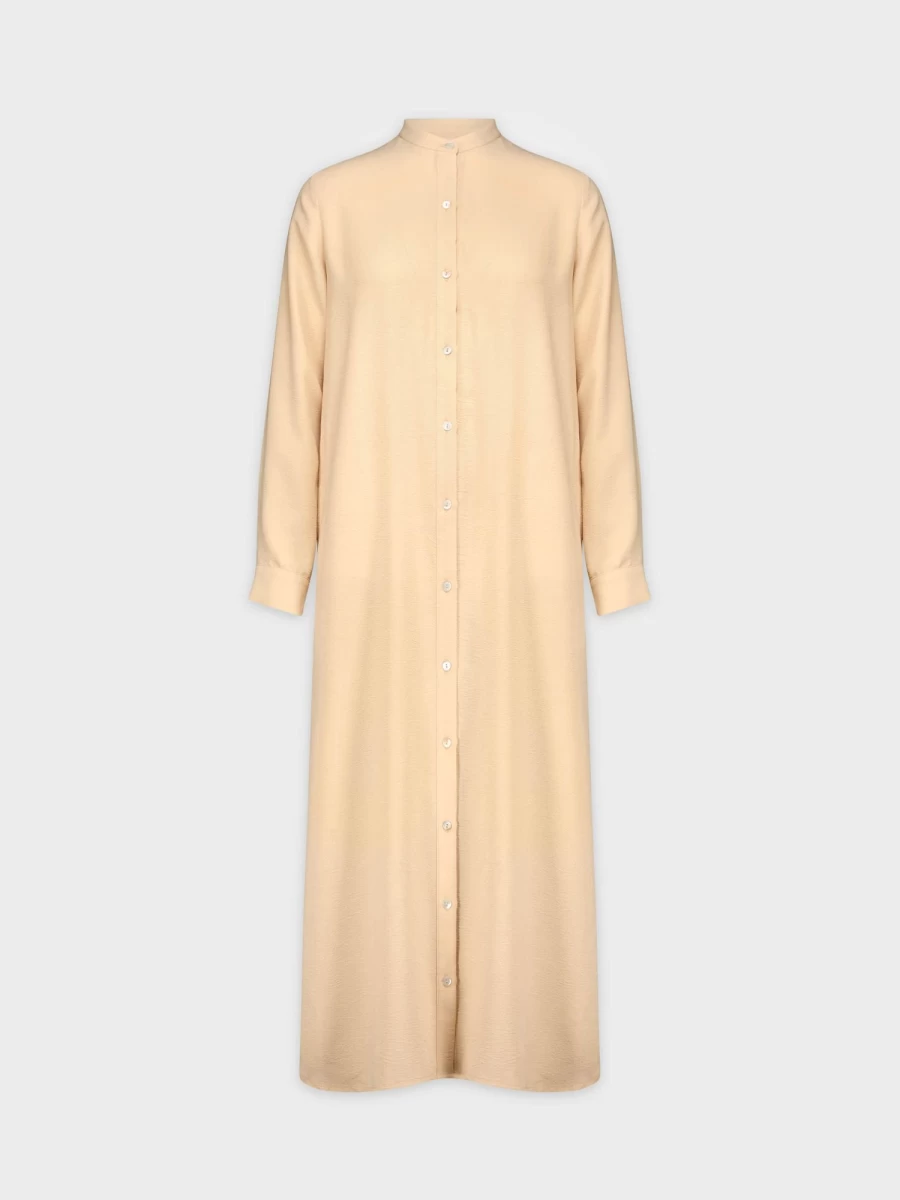 POSE Women's Long Tan Shirtdress - Elegant Casual Button-Down Dress