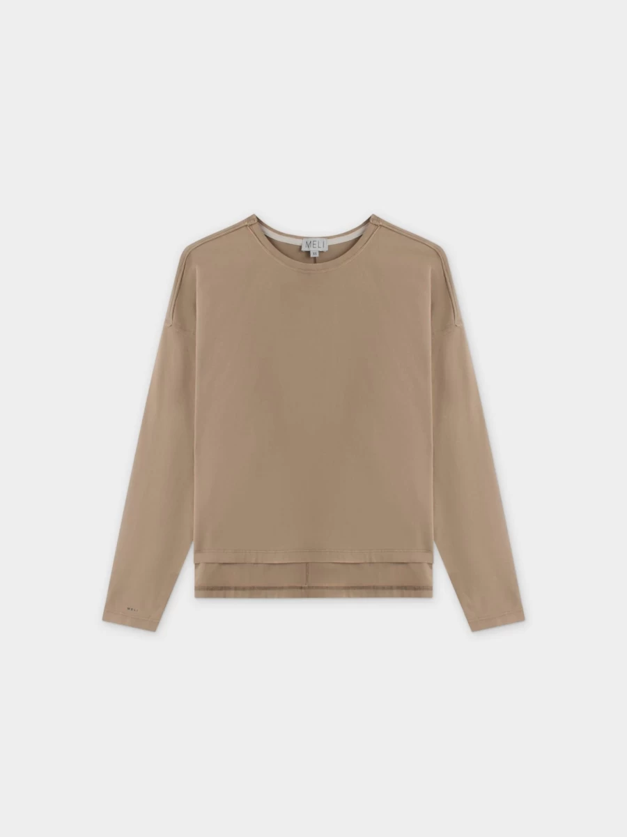 MELI Women's Washed Crop Tee in Tan - Soft Vintage Style Short Sleeve Top