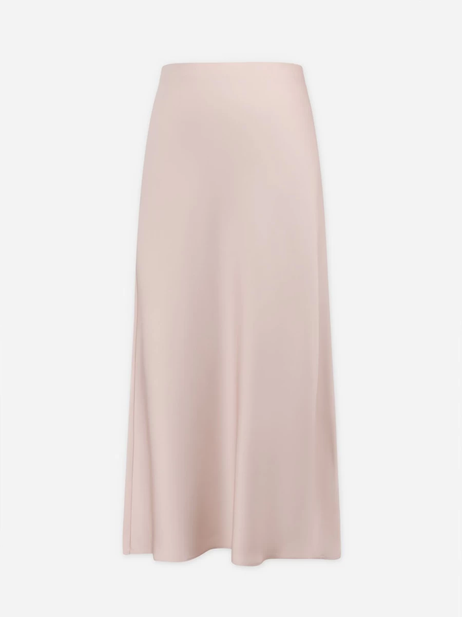 "HAILEY Women's Satin Slip Skirt in Bone - Elegant Midi Length Lounge Skirt"