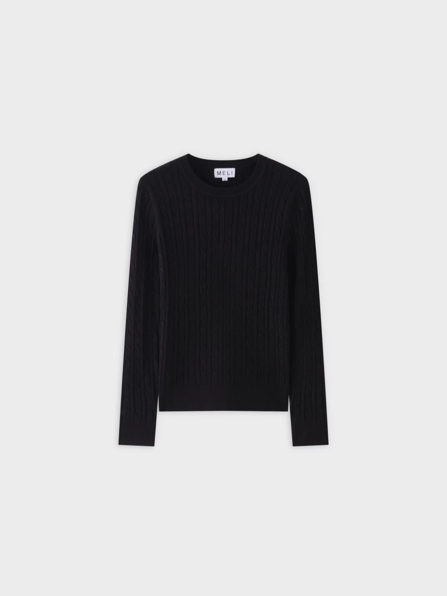 MELI Women's Black Knit Cable Sweater - Cozy Chunky Cable Knit Pullover