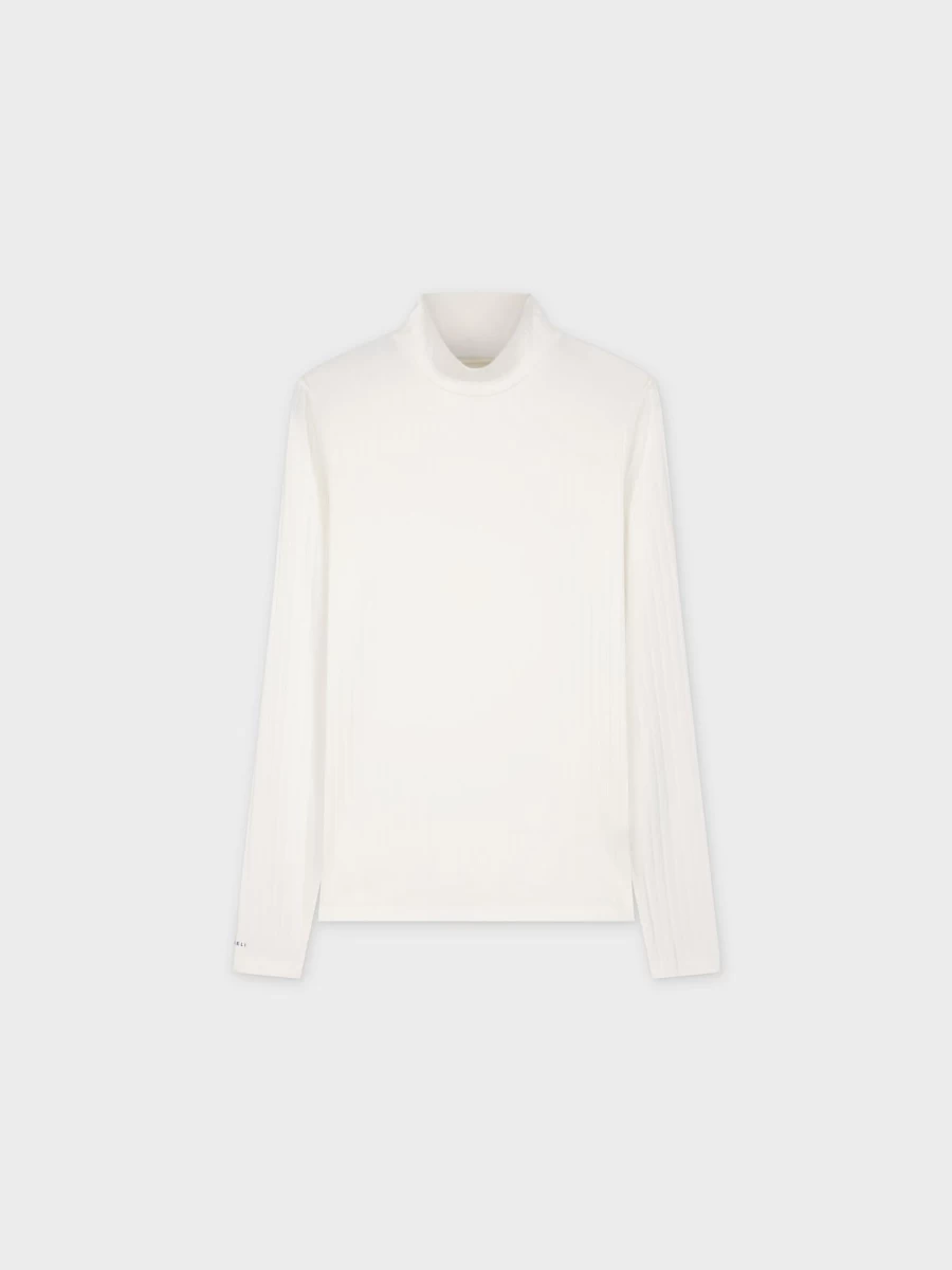 MELI Women's White Ribbed Turtleneck Jersey Top