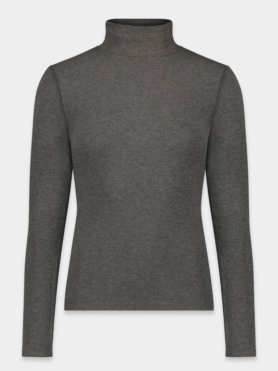 MELI Women's Ribbed Turtleneck Sweater - Charcoal Grey, Slim Fit, Long Sleeve Pullover Top